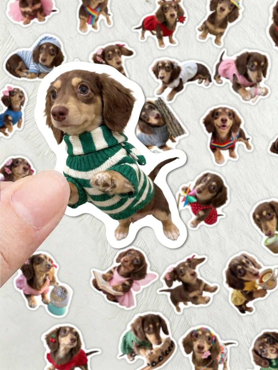 50pcs Funny Dachshund Stickers, Cute Cartoon Humorous Daily Scene Dog Patterns, Waterproof Vinyl Stickers, Suitable For Water Bottles, Laptops, Scrapbooks Decoration - Multicolor - View 1