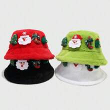 1pc Christmas Faux Rabbit Fur Bucket Hat For Women, Warm Winter Bucket Hat With Santa Claus Decoration, Cute Holiday Cap, Cozy Soft Fashion Gift - Multicolor - View 1