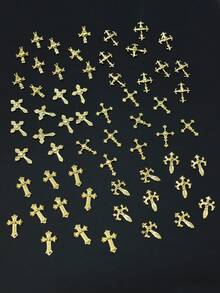 A Mixed Set Of 60 Punk-Style Cross Nail Charms Featuring Diverse Designs For Creative Mixing And Matching-The Ideal Choice For "Cool Girls" Looking To Create Y2K-Inspired Nail Art. - Gold - View 4
