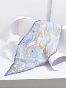 1pc New Style Mature Chic Horse Bit Chain Pleated Silk Scarf, Satin Pointed Triangular Bandana, Commuter Outfit Bag Decor Small Neck Scarf - Multicolor - View 8