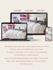 HONEYMOON 2/3pcs Plaid & Bow Print Duvet Cover Set (1 Duvet Cover + 1/2 Pillowcases), Button Closure, No Duvet Insert, Fits T F Q K All Sizes, Fashion Decor Home & School Dorm Bedding Essentials, Machine Washable - Multicolor - View 9