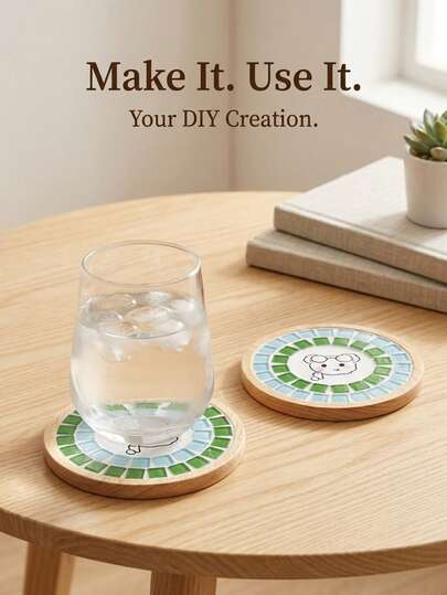 DIY Mosaic Coaster Making Kit, Glass Tile Craft Set With Heart, Round, Flower & Square Bamboo Coaster Bases, Handmade Mosaic Art Supplies For Creative Projects, Home Decor, Tabletop Decoration & Unique Gift Ideas