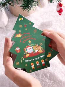 2/5/10pcs Christmas Tree Packaging Boxes, Decorative Gift Boxes, Deep Green Background Printed With Santa Claus, Reindeer, Snowflake, Bell Holiday Patterns. Ideal For Christmas Decoration And Gifting. - View 5