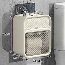 1 buah Kotak Tisu Kamar Mandi Multifungsi dengan Laci dan Rak - Tempat Tisu Toilet Plastik Tempel Dinding, Rak Penyimpanan Tahan Air - Putih - View 4