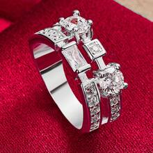 925 Sterling Silver Plated Round Square AAA Zirconia Ring For Woman Man Fashion Wedding Engagement Party Gift Charm Silver Color Jewelry - Silver - View 5