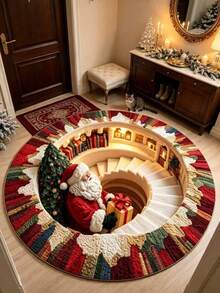 1pc Christmas Spiral Staircase Pattern Doormat, Christmas Gift, Door Mat, Small Rug, Welcome Mat, Carpet, Floor Mat, Outdoor Doormat, Kitchen Rug, Home Decor, Front Door Mat, Area Rug, Outdoor Mat - Multicolor - View 1