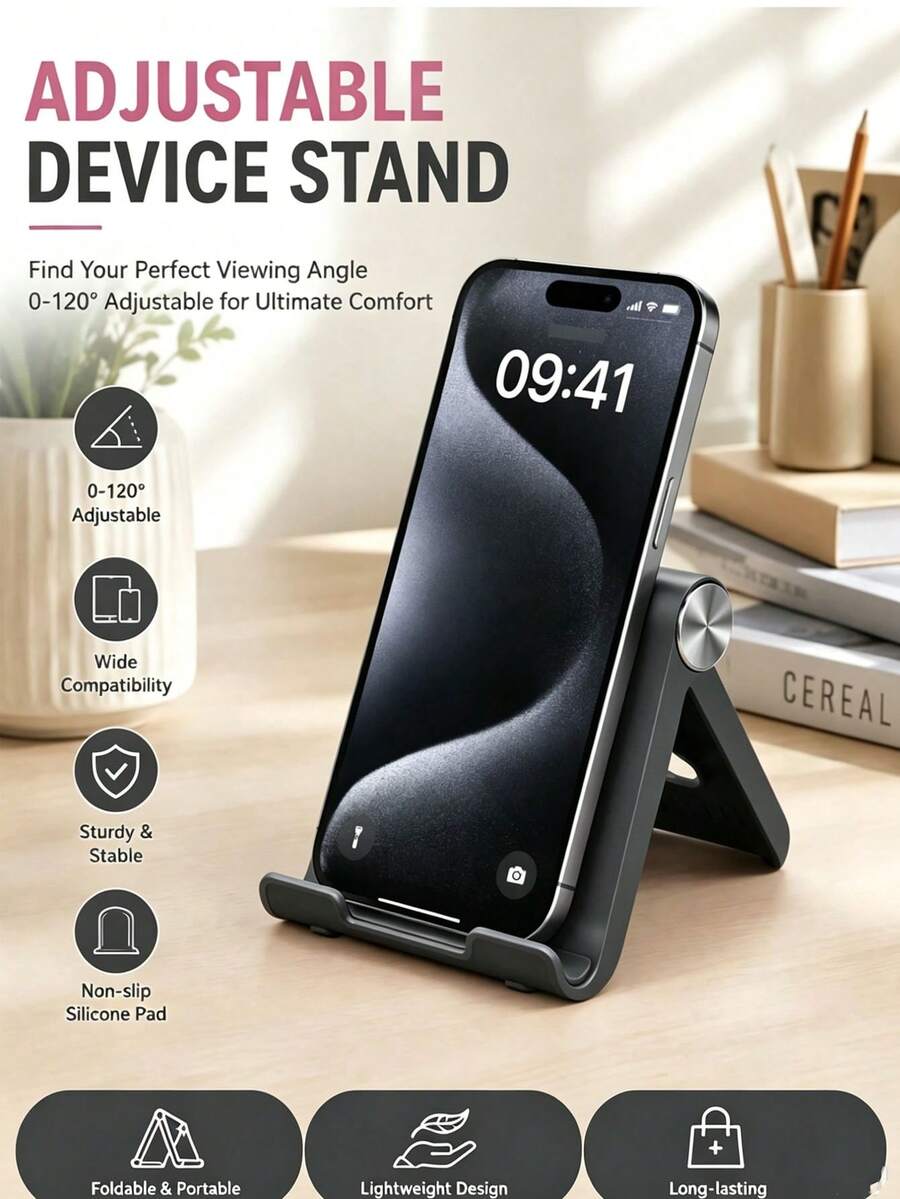 1pc Foldable Portable Desktop Phone Stand, Premium ABS Material, Adjustable Angle, Compact And Lightweight, Pocket Size, Suitable For Phones And Tablets, Stable And Non-Slip, Space-Saving, Desktop Accessory, Office Desk Accessory, Phone Accessory, Office Decor, Christmas Gift, Perfect Gift For Phone Enthusiasts And Binge-Watchers