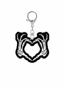 Goth Skeleton Hand Heart Acrylic Keychain, Dark Aesthetic Skull Key Ring, Halloween Punk Bag Charm, Car Key , Gothic Dark Style Keychain Accessories - Multicolor - View 12