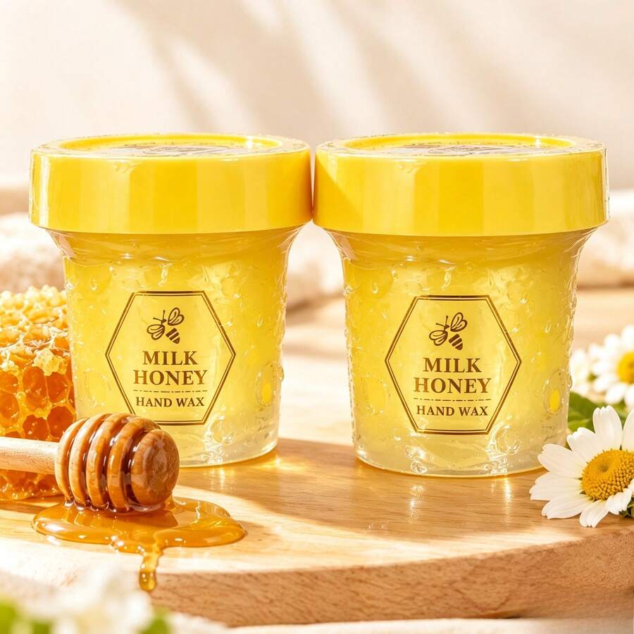 Cera para Manos con Leche y Miel | Mascarilla de Manos Peel-Off Exfoliante e Hidratante, Ayuda a Eliminar Células Muertas, Suaviza la Piel Seca, Fácil de Aplicar y Retirar, Cuidado de Manos - 2 piezas - Ver 1
