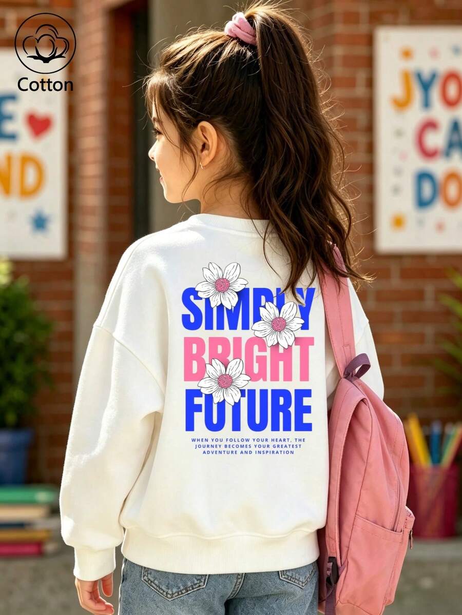Simply Bright Future Daisy Inspirational Print Crew Neck Sweatshirt - White - View 1