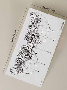 1pc Black Aesthetic Exquisite Symmetrical Rose Chain Pattern Temporary Tattoo Sticker, Waterproof DIY Party Gift, Holiday Gift, Music Festival Tattoo Sticker For Shoulder, Neck, Collarbone, Back - Black - View 8