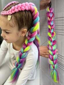 1pc Colorful Braid Synthetic Wig Fashion Hip-Hop Color Gradient Girls Wig Simulation Natural High Temperature Hair - Multicolor - View 10