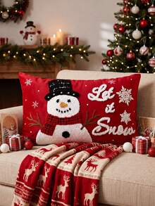 1pc Christmas Pillow Cover With Festive Tree, Snowman, Gingerbread Man Or Winter Village Design, Seasonal Decorative Throw Cushion Case For Sofa, Bedroom And Living Room Holiday Home Decor, Pillow Insert Not Included - Multicolor - View 12
