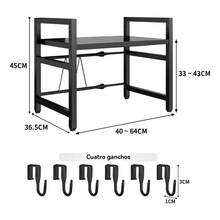 Estante Extensible para Horno de Microondas de 2 Niveles, Organizador Ajustable para Cocina con Espacio de Almacenamiento, Soporte Práctico para Microondas, Utensilios, Condimentos y Accesorios, Diseño Resistente para Aprovechar el Espacio en Encimeras, Alacenas y Cocina del Hogar - Negro - Ver 8