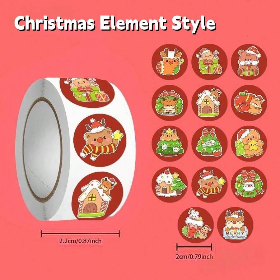 1 st dekorativ julklistermärkesetikett med tecknad design, roligt snöflings- och jultomtemönster, liten festlig dekorationssticker för julstämning, presentinslagning, planerare och festdekoration, självhäftande - Multifärgad - Visa 1