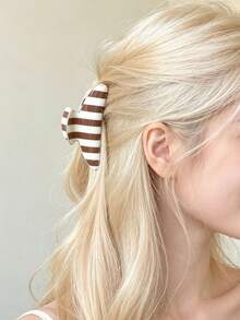 1/2pcs Coffee Color Polka Dot Acetate Hair Clips Elegant Minimalist Striped Claw Clips Versatile Fashion Ponytail Hair Accessories For Women - Multicolor - View 3