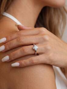 1 buah Cincin Moissanite, Cincin Empat Cakar Berongga 1CT yang Indah, Cocok untuk Pesta dan Pemakaian Sehari-hari Wanita - Cincin moissanite empat cabang terbuka - 1CT - View 5