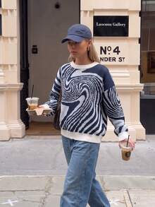 Women's Crew Neck Casual Daily Long Sleeve Sweater - Blue - View 2