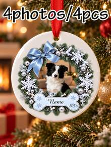 Custom Dog Photo Christmas Ornament, Personalized Name Pet Keepsake, Festive Wreath Tree Decoration, Customized Picture Wall Hanging Decor, Customizable Holiday Party Decor, 2026 Christmas Tree Decorations, Christmas Gift For Pet Lovers, Home Decor - Style a - View 16