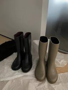 Women's Rubber Rain Boots, High Shaft, Smooth Surface, Non-Slip Thick Sole, Waterproof, Simple Design, Practical Boots For Rainy Days - Olive Green - View 10
