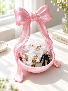 Double-Bow Jewelry Organizer Stand - Elegant Ribbon Design, Includes Anti-Tarnish Storage Pouches; Velvet Cherry-Blossom Pink Stand Suitable For Vanity Tables. Living Room Desktop Organizer And Home Decor, Small Item Storage And Organization, Jewelry Storage, Multi-Purpose Desktop Decoration, Suitable For Jewelry, Keys, Wireless Earphones, Storage, Suitable For Placing Small Things, Home Decor, Commemorative Gift, Birthday Gift - Multicolor - View 8