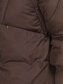 Women's Quilted Puffer Jacket, Faux Fur Hood Trim, Zip Front, Ribbed Cuffs, Relaxed Fit - Brown - View 5
