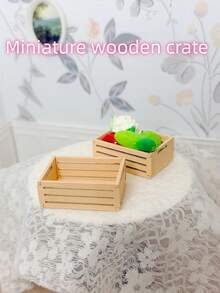 Dollhouse Miniature Square Wooden Basket, Mini Hollow Wooden Slat Square Storage Basket, Wooden Decorative Accessory, Desktop Micro Scene Small Ornament - Multicolor - View 1