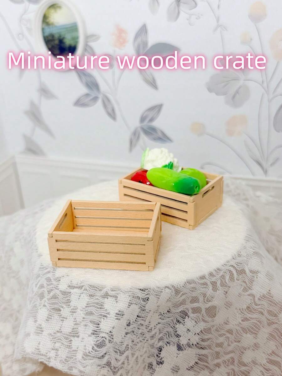 Dollhouse Miniature Square Wooden Basket, Mini Hollow Wooden Slat Square Storage Basket, Wooden Decorative Accessory, Desktop Micro Scene Small Ornament - Multicolor - View 1