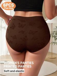 MEIYATING 6pcs Plus Size Women's Seamless Ribbed Low Waist Fashion Print Comfortable Panties - Multicolor - View 8