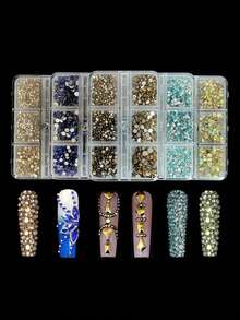1 Buah Kotak Penyimpanan Persegi Panjang 6 Kompartemen dengan Rhinestone Datar Berwarna-warni dan Berbagai Ukuran, Cocok untuk Natal, Halloween, Musim Gugur/Musim Dingin, Tahun Baru, Hari Tahun Baru, dan Acara Liburan Lainnya - MultiWarna - View 6