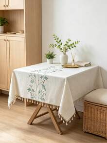 1件棕色刺繡葉子與花卉長方形桌巾，米色流蘇裝飾，可水洗，適用於小圓桌、咖啡桌、櫥櫃蓋，適合農舍風家居裝飾、聚會、晚餐、節日、派對、露營、野餐、戶外裝飾，四季通用 - 綠色 - 查看 6
