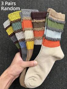 1/3/5 Pairs Women's Loose Socks, Autumn/Winter Striped Calf Socks, Rainbow Retro Long Socks, Loose Cuff Non-Tight Socks, Comfortable Knitted Socks, Cute Layered Socks, Ruffle Edge Socks, Winter Warm Socks, Ruffle Cuff Socks - Multicolor - View 7