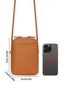 FOREVER MIYIN Minimalist Versatile Women's Crossbody Bag, Zippered Phone Bag, Solid Color Lychee Texture, Lightweight Large Capacity For Phone/Cosmetic Bag/Credit Cards, Essential For Daily Commute, Travel And Shopping - Brown - View 10