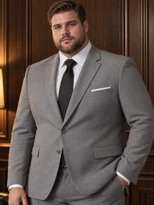 Men's Plus Size Solid Color Single-Breasted Blazer, Casual Formal Long Sleeve Suit Jacket, Suitable For Business And Party - Light Grey - View 8
