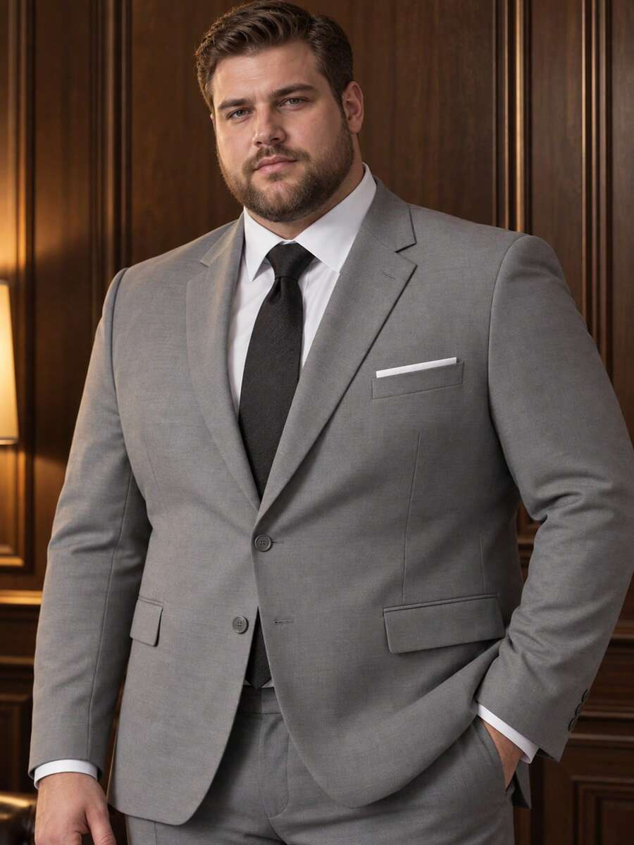 Men's Plus Size Solid Color Single-Breasted Blazer, Casual Formal Long Sleeve Suit Jacket, Suitable For Business And Party - Light Grey - View 1