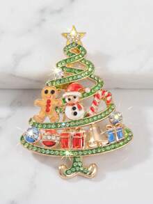 Julgransformad strassbrosch, snögubbe och pepparkaksgubbe med presentklocka, dekorativt tillbehör för kappa, tröja och väska, rolig dekorativ badge som julpartygåva - A - Visa 11