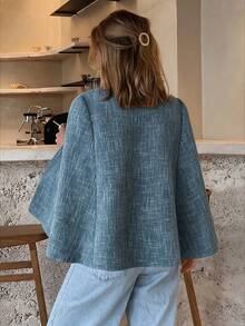 Women's Sleeveless Woven Cape-Style Short Jacket, Regular Length, Decorated With Bows, Perfect Choice For Guest Attire - Blue - View 2