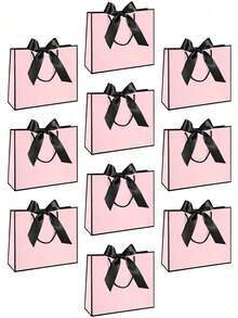20/10/5/1pc Small Horizontal Kraft Paper Gift Bags With Ribbon Handles, Suitable For Weddings, Bridal Showers And Bachelorette Parties, Perfect For Birthdays, Weddings, Bridal Showers And Shopping (Black And Pink) - A - View 7