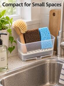 Multifunctional Sink Drain Box With Slanted Outlet, Sink Storage Rack, Easy Storage, Dish Brush & Sponge Holder, Sink Edge Soap Dispenser Rack, Countertop Organizer, Home Room Bathroom Decor, Kitchen Essential Accessory, Household Kitchen Supplies - Multicolor - View 7