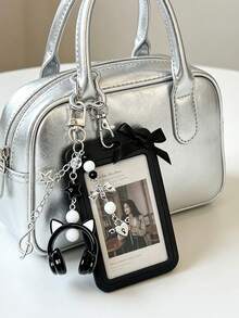 Y2K Card Holder Keychain, Beaded Bow Earphone Charm, DIY Bone Keychain, ID Card Case. Graduation Season, Back To School, Teacher's Day Gift, Storage For Bus Card, Access Card, ID Card, Earphones, Keys, Hang On Backpack, Handbag, Keychain Zipper Pull, Suitable For Students, Teachers, Office Workers, Women, Men, Campus, Commuting, Office, Travel, Party - Multicolor - View 3