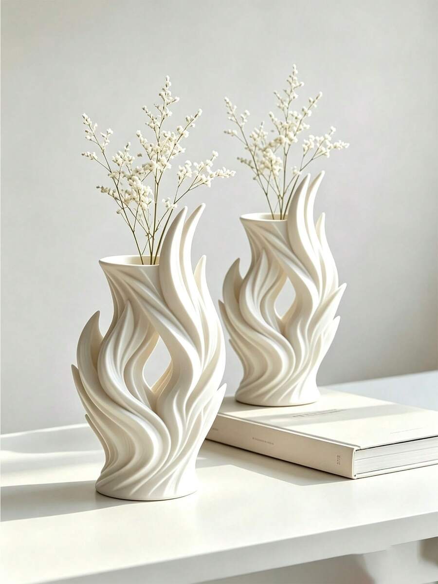 1pc Flame Shaped Hollow Vase, For Flower Arrangement, Table Display, Space Decoration, Suitable For Living Room & Bedroom Tabletop, 3D Printed Craft, Modern Minimalist Art Style, Hollow Streamlined Design, Ideal Housewarming Gift - Multiple Styles - View 1