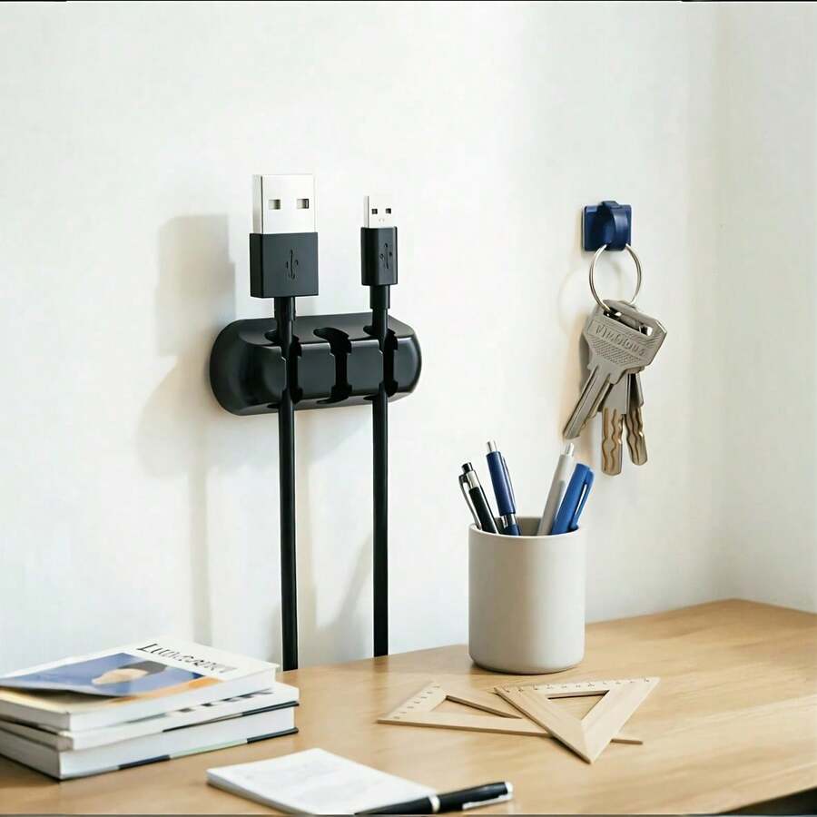 5PCS 1/2/3/4/5/7 Hole Silicone Plastic Cable Organizer Key Clip, Halloween Atmosphere Light Strip Fixing Clip Student Dorm Ghost Bat Pumpkin Light String Cable Organizer (Battery Not Included), Bedroom Study Desk Wire Holder, Strong Adhesive Cable Clip Organizer For Organizing USB Cables/Power Cords/Wires In Home Office And Car - Multicolor - View 1