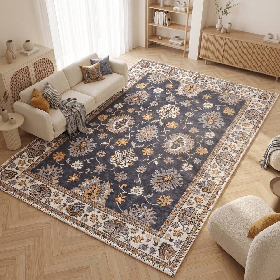 Washable Modern Minimalist Patterned Area Rug – Scandinavian Geometric Design, Contemporary Washable Carpet For Living Room, Bedroom & Home Decor - Camel - View 1