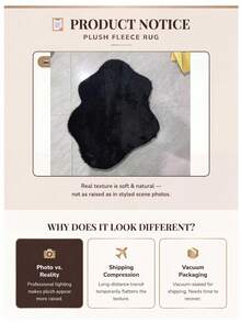 1pc Washable Non-Slip Black Asymmetrical Cloud Shape Faux Rabbit Fur Decorative Rug, Soft Skin-Feel Surface With Non-Slip Bottom, Pure Black Design Style, High-End Minimalist And Elegant, Reflects Owner's Sophisticated Aesthetic, Suitable For Living Room, Bedroom, Bedside, Sofa Side, Study, Dressing Room, Vanity And Other Multiple Living Scenes, All-Season Daily Use, 1pc Black Asymmetrical Cloud Shape Faux Rabbit Fur Rug, Bedroom Bedside, Black Faux Rabbit Fur Asymmetrical Fluffy Area Rug For Bedroom Living Room - Black - View 8