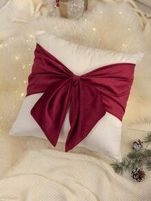 1pc Red Christmas Bow Cushion Cover, Suitable For Indoor Decoration, Christmas Decoration, All-Season Cushion Cover, Without Insert - Off-white - View 8