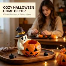Halloween Ghost Hugging Pumpkin Flower Pot, Dried Flower Vase Container, Autumn Harvest Desktop Decor - Multicolor - View 3
