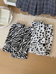 1 Pair Women's Zebra Stripe Fuzzy Leg Warmers, Flared Ruffle Hem Long Leg Sleeves, Y2K Style, Cool Cow Print Warm Leg Covers - Multicolor - View 10