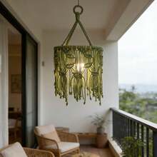 1 buah Kap Lampu Makrame Gaya Bohemian, Kap Lampu Gantung Dekorasi, Kap Lampu Gantung Anyaman Daun Hijau Buatan Tangan dengan Rumbai - Lampu Tidak Termasuk - Seperti yang ditunjukkan pada gambar - View 5