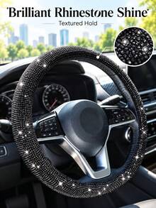 1 pieza Funda de volante con strass, diseño elástico sin anillo interior para volantes de 14.2-15.3 pulgadas, accesorio brillante para el interior del coche - Multicolor - Ver 1