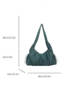 Tas Bahu Minimalis Desain Niche untuk Wanita, Tas Tote Kasual Kapasitas Besar Terbaru untuk Perjalanan Musim Gugur - Hijau - View 10